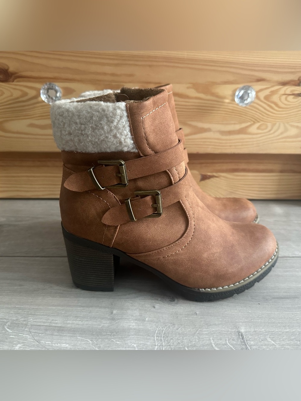 2/$25 Women's Suede Ankle Boots with Shearling Cuff